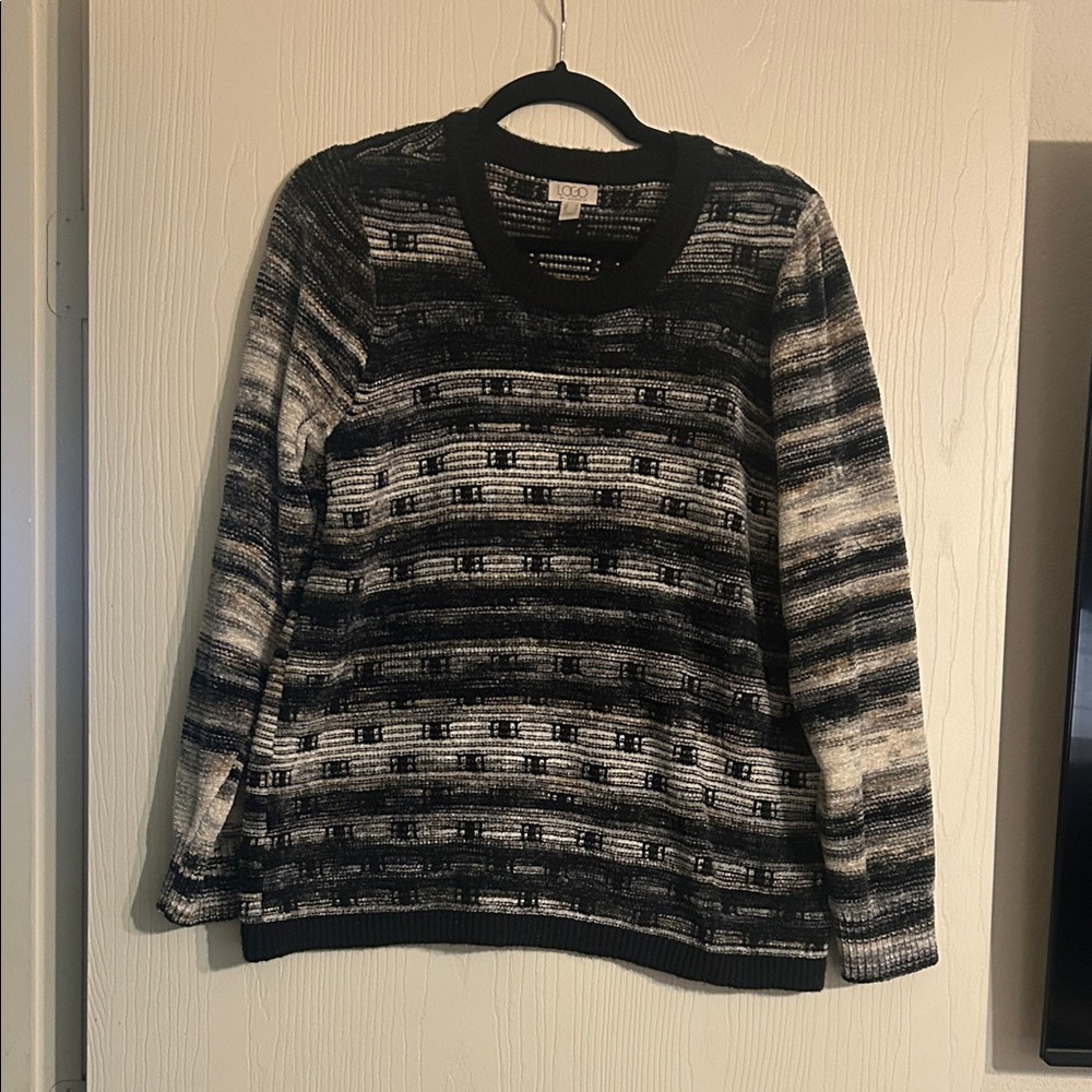 LOGO by Lori Goldstein Black and Gray Striped Sweater